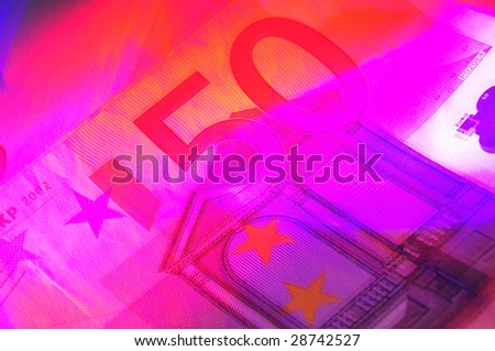 Fifty euros note under uv and red led light