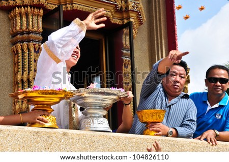 BANGKOK,THAILAND - MAY 27 : The donation of the new priests in the Newly Buddhist ordination ceremony on May 27, 2012 in the Temple,Bangkok,Thailand.