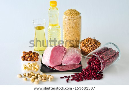 Group of foods with Vitamin B1(THIAMINE) isolated on white