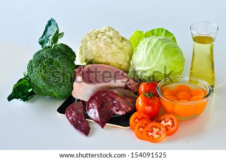 Group of foods with Vitamin K isolated on white