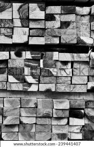 Wood timber construction material for background,Black and white photo.