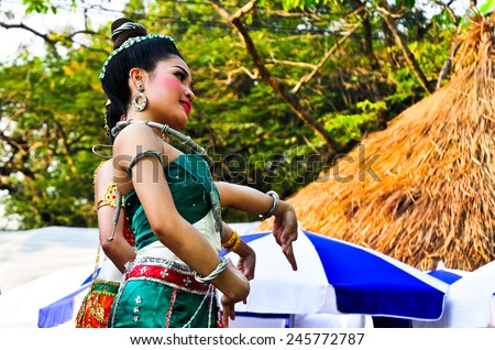 BANGKOK,THAILAND- JAN 16:Unidentified dancers perform the Classical Thai Dance on Thailand\'s travel festival, On Jan16,2015 in Lumpini Park.Thailand
