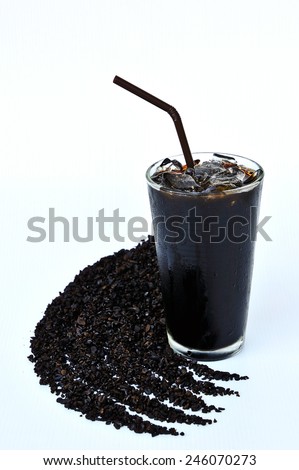 Iced black coffee have space for text isolated on white