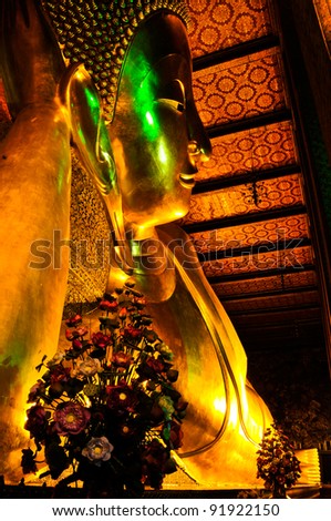 Reclining Buddha statue in Thailand Buddha Temple Wat Pho , Asian style Buddha Art