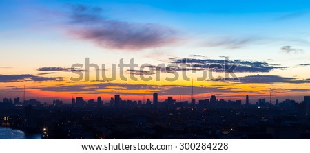 City silhouette against the sky on a sunset. Bangkok city.
