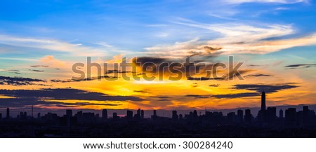 City silhouette against the sky on a sunset. Bangkok city.