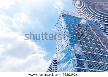 abstract texture of blue glass modern building skyscrapers. Business background.