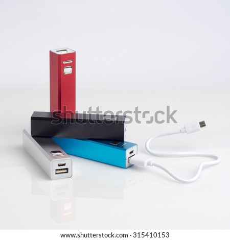 Group of power bank for mobile phones with usb charging cable