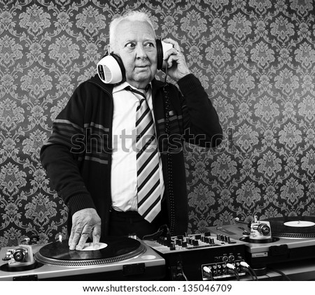 A Very Funky Elderly Grandpa Dj Mixing Records