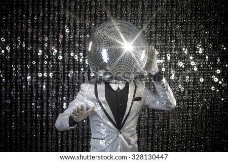 mr discoball. a super cool disco club character against sparkling background