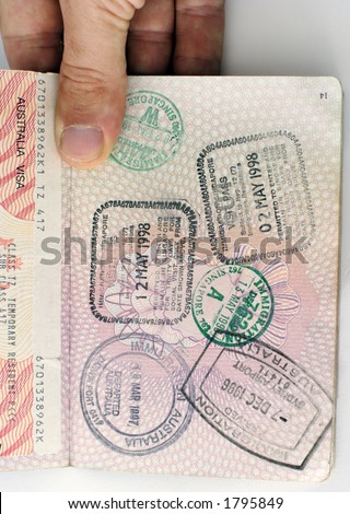 entry stamps and visa in a uk passport