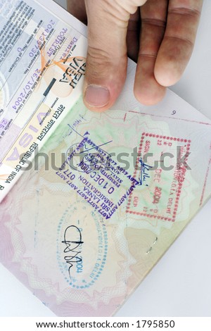 entry stamps and visa in a uk passport