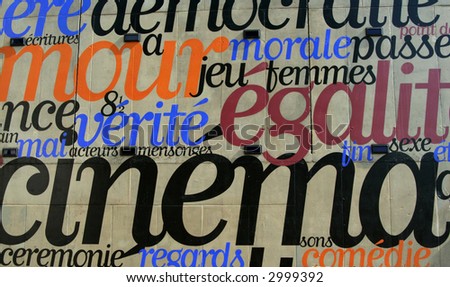 large words printed on side of paris cinema, france