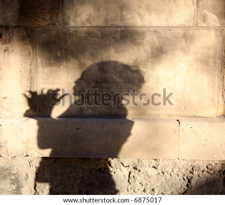 shadow of young woman pretending to play trumpet
