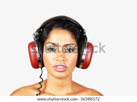 stock photo beautiful woman dj wearing retro headphones
