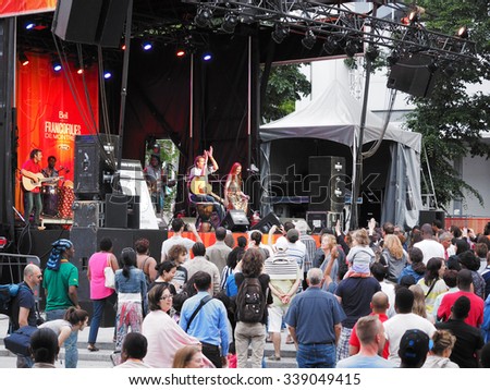 Montreal, Quebec, Canada -  concert Summer event outdoor entertainment . ethnic music stage and audience