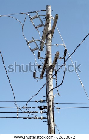 hydro pole high tension power cable lines electric wire and capacitors