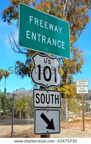Freeway entrance sign for 101 freeway south