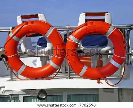 A couple of life rings aboard on a yacht bridge