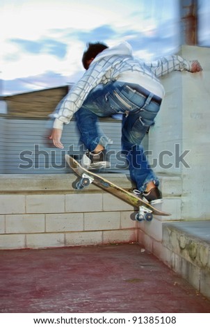 Teenager jumping with an skate board in a park