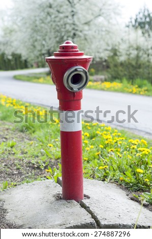Red fire hydrant on the background of the road