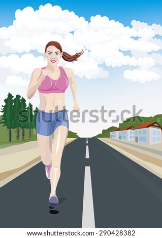 Cool girl running down the street - vector
