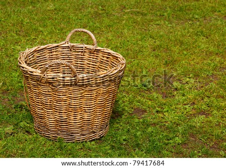 Empty woven basket standing in the grass