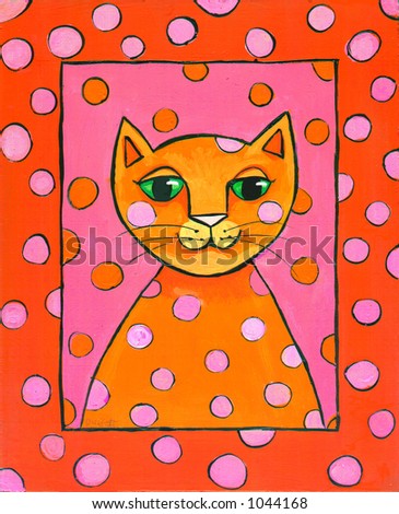 Pop Art Cat Illustration Pink and Orange