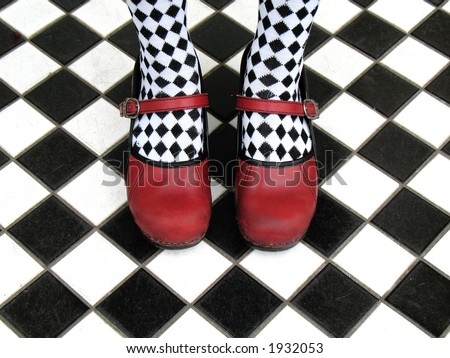 Tiling Bathroom Floor on Black And White Checkered Tights On Checkered Tile Floor   Stock Photo