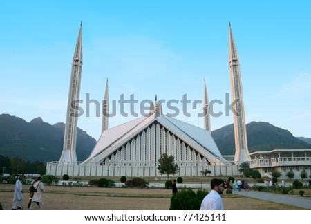 ISLAMABAD, PAKISTAN - DECEMBER 17: Shah Faisal Mosque facade on December 17, 2010 in Islamabad, Pakistan, the largest mosque in Pakistan and South Asia and one of the largest mosques in the world