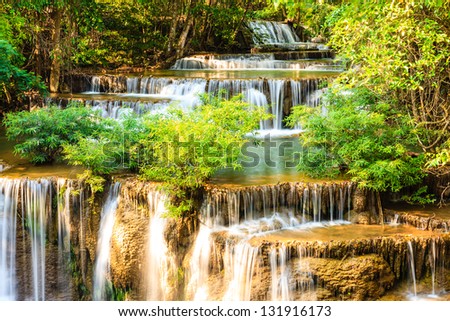 Beautiful tropical waterfall in kanchanaburi, Thailand