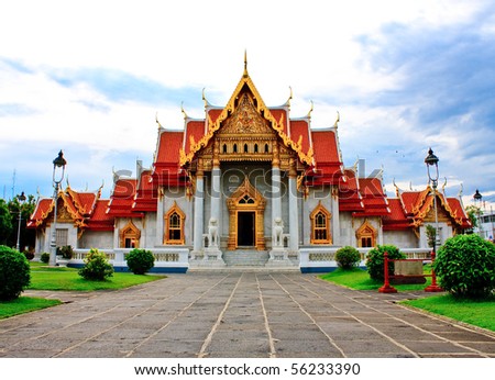stock photo : Church of Wat Benchamabopit with way to get to, Bangkok.