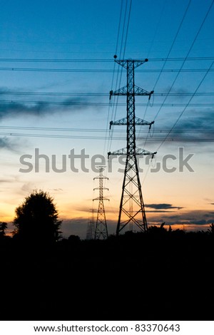 Electricity poles in twilight time in rural place