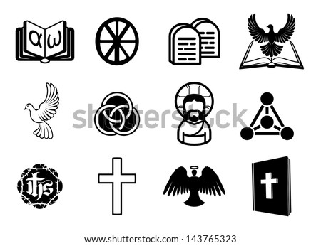 A Christian religious icon set with signs and symbols related to Christian themes