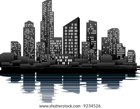 stock vector : A vector illustration of a night time city skyline