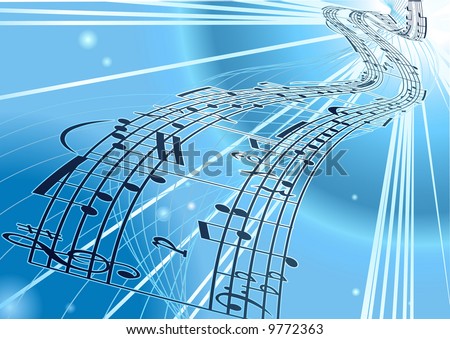 stock photo An abstract music notes background with flowing a ribbon of a 
