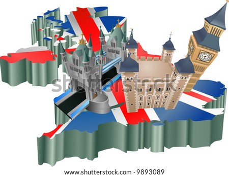 An illustration of some tourist attractions in the uk, signifies United Kingdom tourism