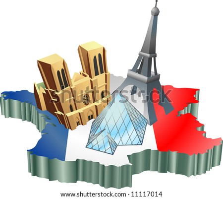 stock photo : An illustration of some tourist attractions in France, stock photo : An illustration of some tourist attractions in France,