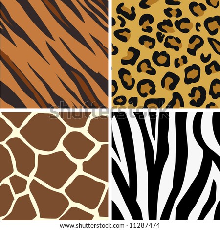 stock vector : Seamless tiling animal print patterns of tiger, leopard, 