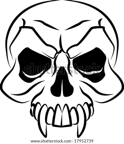 stock vector Black and white illustration of scary skull head