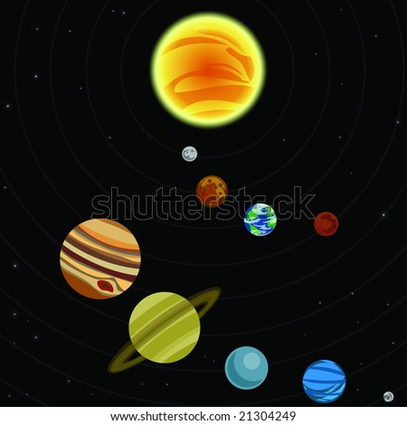 planets of solar system. of solar system with stars