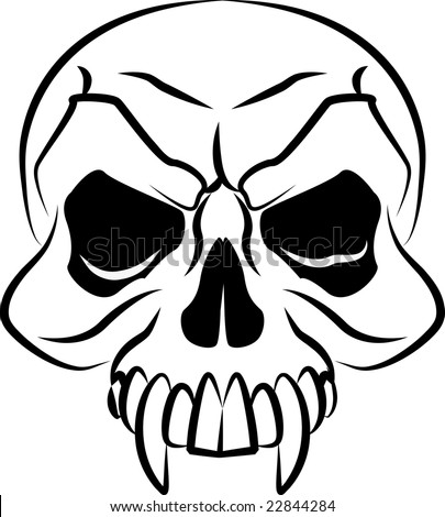 stock photo Black and white illustration of scary skull head