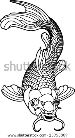 stock vector A beautiful koi carp fish illustration in monochrome