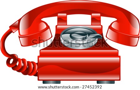 stock vector : Illustration of shiny red old fashioned landline phone icon.