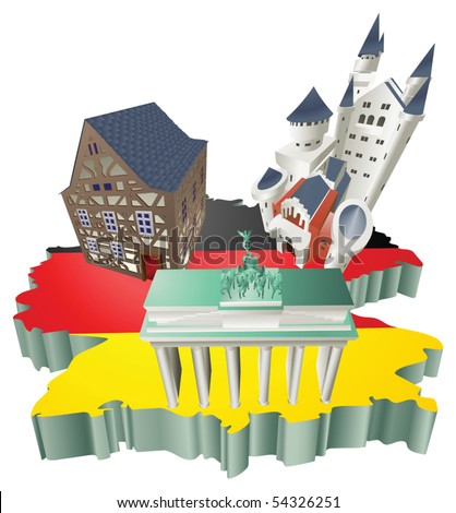 An illustration of some German tourist attractions in Germany.