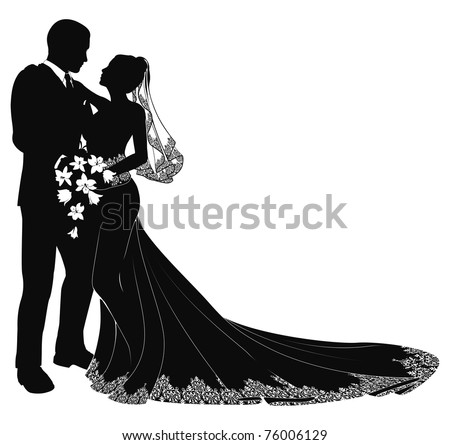  A bride and groom on their wedding day about to kiss in silhouette
