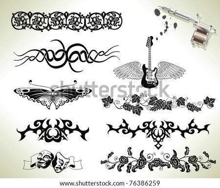 stock vector Series set of tattoo flash design elements with tattooists 