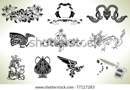 stock vector Series set of tattoo flash design elements with tattooists 
