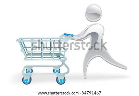 Metallic Cartoon Mascot Character Shopping Cart Trolly Concept Stock