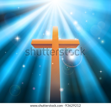 Christian religion cross crucifix bathed in light rays